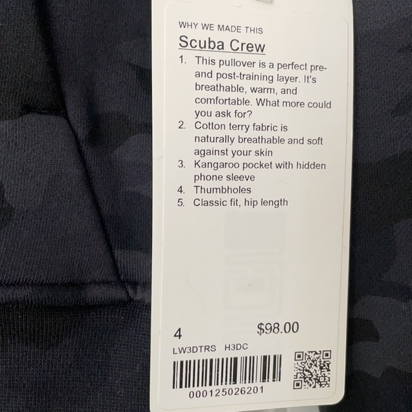 Lululemon scuba crew black/grey camo NWT 4 - Picture 2 of 2